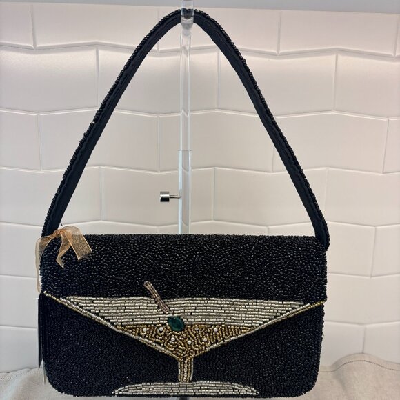 Made in India Beaded Martini Shoulder Bag - Black, Gold and Sliver - Viral Bag - Picture 1 of 11